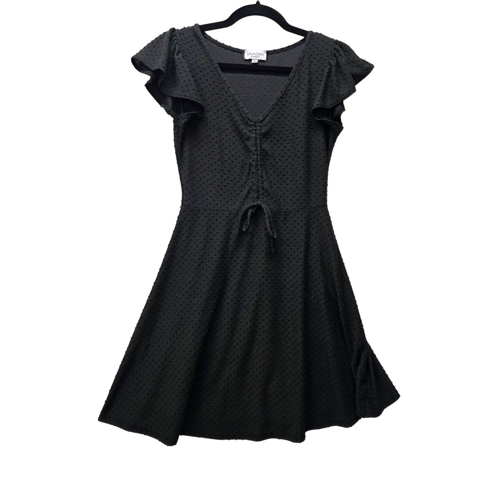 Rolla Coster Los Angeles Black Swiss Dot V-Neck Ruffle Sleeve Mini Dress Medium